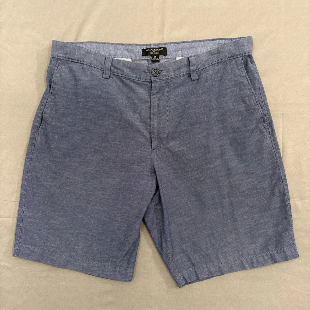 Banana Republic Aiden Short  Men's Chino Chambray Blue Heather Preppy Size 35